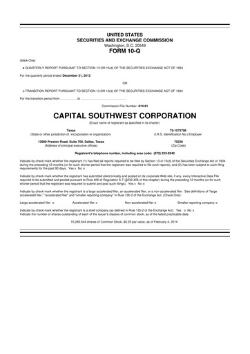 Miniature Capital Southwest Corporation 10-Q Rapport trimestriel  