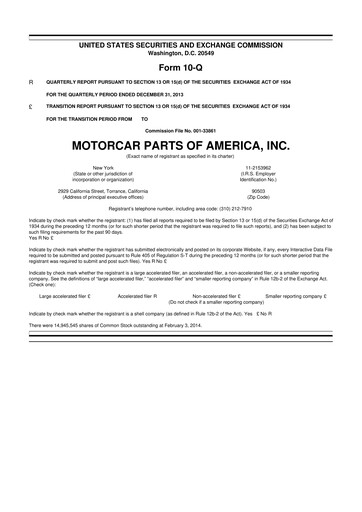 Vorschaubild Motorcar Parts of America 10-Q Quartalsbericht 2014 