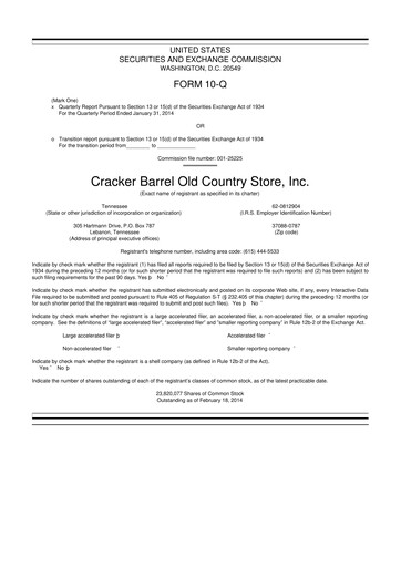 Miniature Cracker Barrel 10-Q Rapport trimestriel 2014 