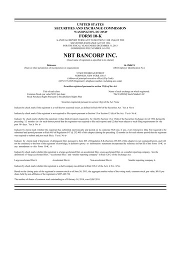 Thumbnail NBT Bancorp 10-K Annual Report 2013