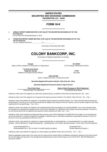 Vorschaubild Colony Bankcorp 10-K Jahresbericht 2013