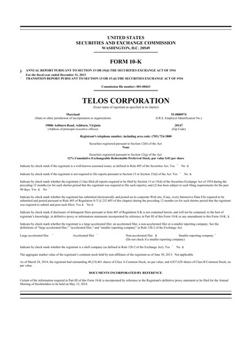 Thumbnail Telos 10-K Annual Report 2013