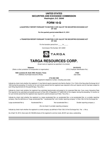 Thumbnail Targa Resources
 10-Q Quarterly Report FY2014 