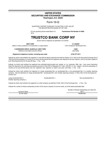 Thumbnail Trustco Bank 10-Q Quarterly Report FY2014 
