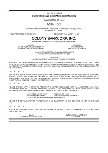 Vorschaubild Colony Bankcorp 10-Q Quartalsbericht 2014 
