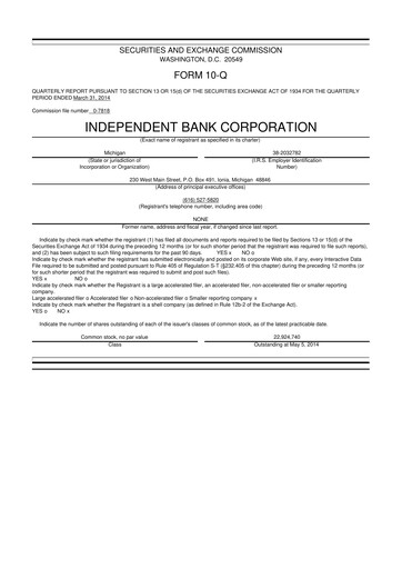 Thumbnail Independent Bank Corporation 10-Q Quarterly Report FY2014 