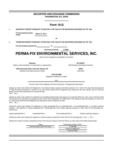 Miniature Perma-Fix Environmental Services 10-Q Rapport trimestriel 2014 