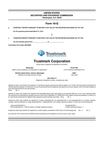 Thumbnail Trustmark 10-Q Quarterly Report FY2014 