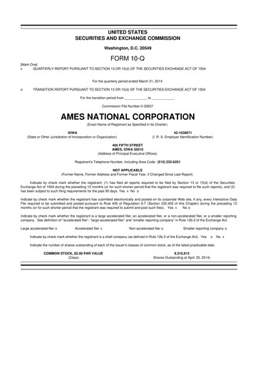 Thumbnail Ames National Corp. 10-Q Quarterly Report FY2014 