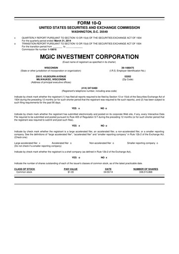 Thumbnail MGIC Investment
 10-Q Quarterly Report FY2014 