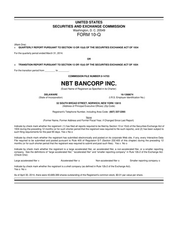 Thumbnail NBT Bancorp 10-Q Quarterly Report FY2014 