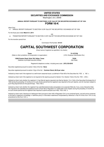 Thumbnail Capital Southwest Corporation 10-K Annual Report 