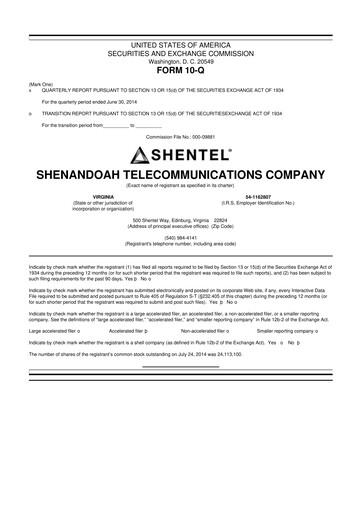 Thumbnail Shentel 10-Q Quarterly Report FY2014 
