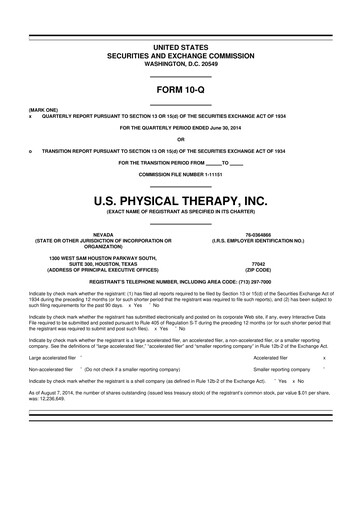 Thumbnail U.S. Physical Therapy, Inc. 10-Q Quarterly Report FY2014 