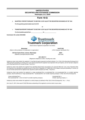 Thumbnail Trustmark 10-Q Quarterly Report FY2014 