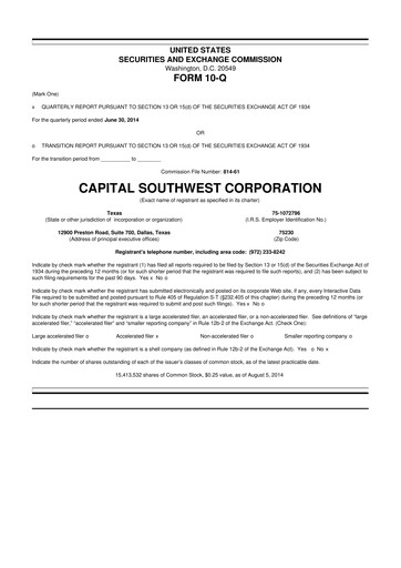 Miniature Capital Southwest Corporation 10-Q Rapport trimestriel  