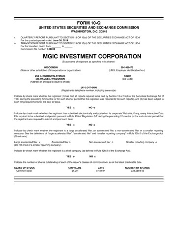 Thumbnail MGIC Investment
 10-Q Quarterly Report FY2014 