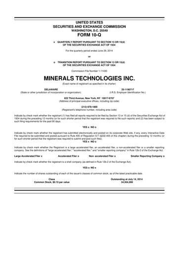 Thumbnail Minerals Technologies 10-Q Quarterly Report FY2014 