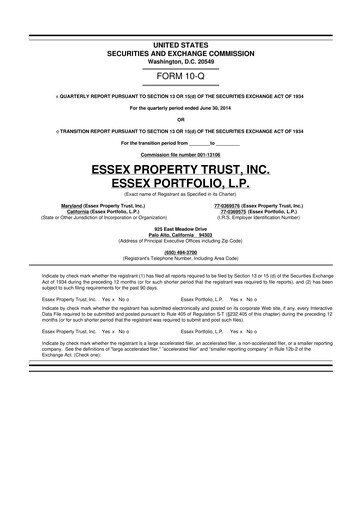 Thumbnail Essex Property Trust
 10-Q Quarterly Report FY2014 