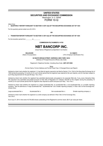 Thumbnail NBT Bancorp 10-Q Quarterly Report FY2014 