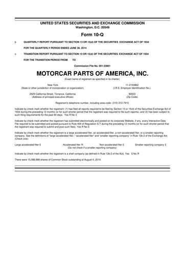 Vorschaubild Motorcar Parts of America 10-Q Quartalsbericht 2015 