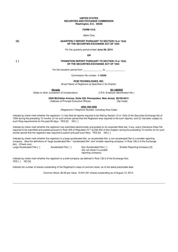 Thumbnail RCM Technologies 10-Q Quarterly Report FY2014 