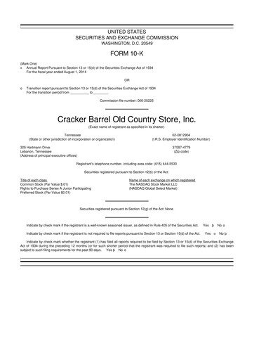 Vorschaubild Cracker Barrel 10-K Jahresbericht 2014