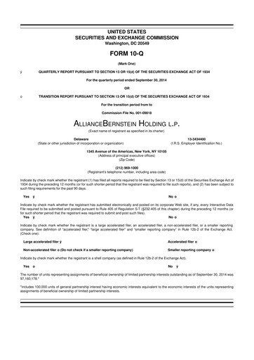 Thumbnail AllianceBernstein 10-Q Quarterly Report FY 