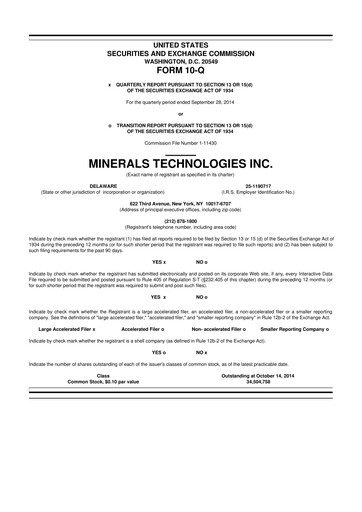 Thumbnail Minerals Technologies 10-Q Quarterly Report FY2014 