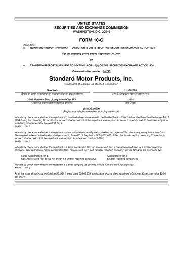 Thumbnail Standard Motor Products 10-Q Quarterly Report FY2014 