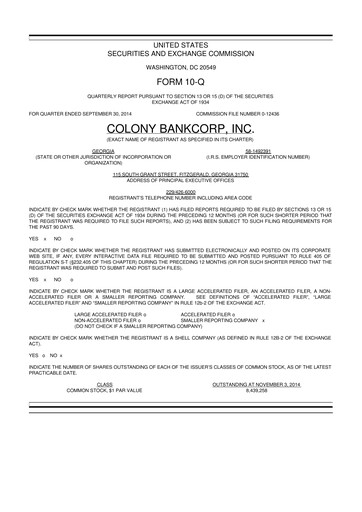 Vorschaubild Colony Bankcorp 10-Q Quartalsbericht 2014 