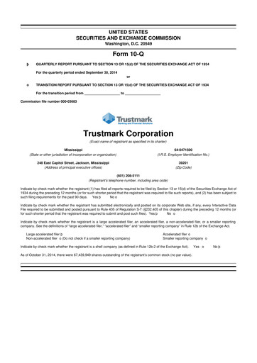 Thumbnail Trustmark 10-Q Quarterly Report FY2014 