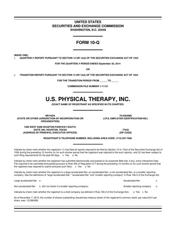 Thumbnail U.S. Physical Therapy, Inc. 10-Q Quarterly Report FY2014 
