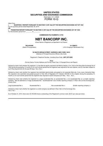 Thumbnail NBT Bancorp 10-Q Quarterly Report FY2014 