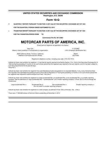 Vorschaubild Motorcar Parts of America 10-Q Quartalsbericht 2015 