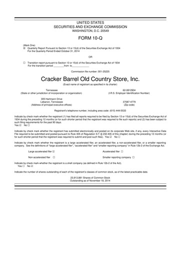 Miniature Cracker Barrel 10-Q Rapport trimestriel 2015 