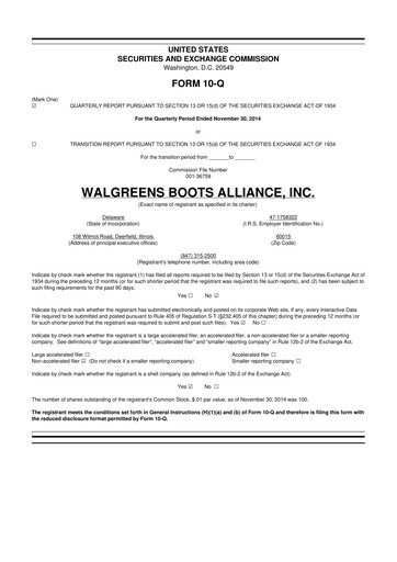 Vorschaubild Walgreens Boots Alliance 10-Q Quartalsbericht 2015 