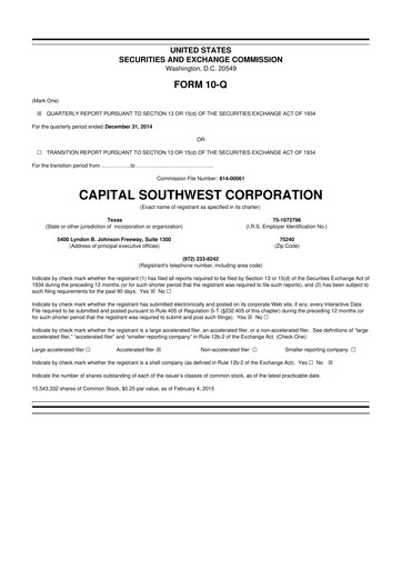 Miniature Capital Southwest Corporation 10-Q Rapport trimestriel  