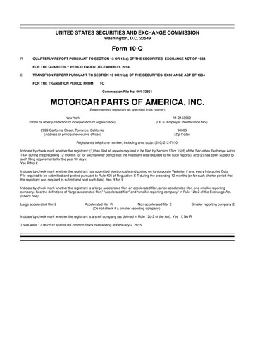 Vorschaubild Motorcar Parts of America 10-Q Quartalsbericht 2015 