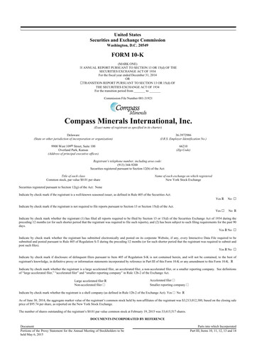 Miniature Compass Minerals 10-K Rapport annuel 2014