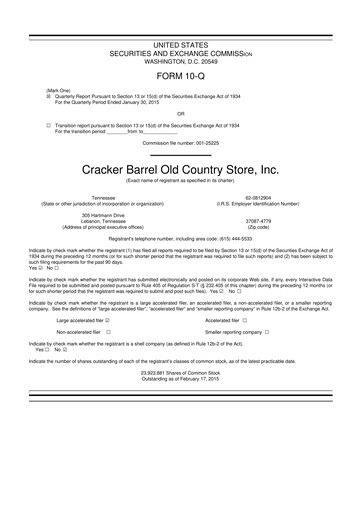 Miniature Cracker Barrel 10-Q Rapport trimestriel 2015 