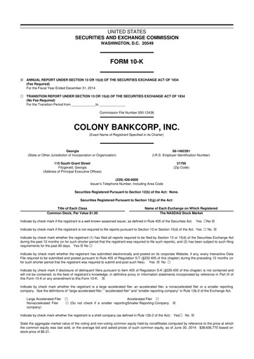 Vorschaubild Colony Bankcorp 10-K Jahresbericht 2014
