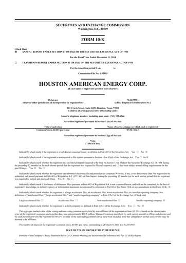 Miniature Houston American Energy 10-K Rapport annuel 2014