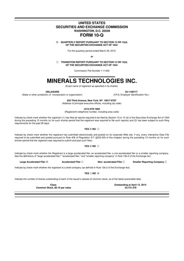 Thumbnail Minerals Technologies 10-Q Quarterly Report FY2015 