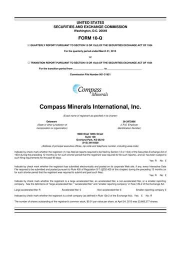 Thumbnail Compass Minerals 10-Q Quarterly Report FY2015 