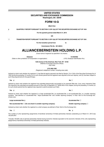 Thumbnail AllianceBernstein 10-Q Quarterly Report FY 