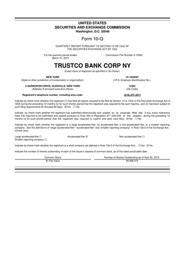 Thumbnail Trustco Bank 10-Q Quarterly Report FY2015 