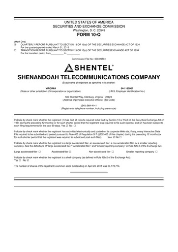 Thumbnail Shentel 10-Q Quarterly Report FY2015 