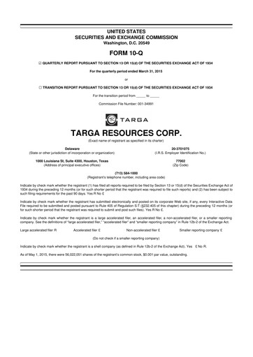 Thumbnail Targa Resources
 10-Q Quarterly Report FY2015 