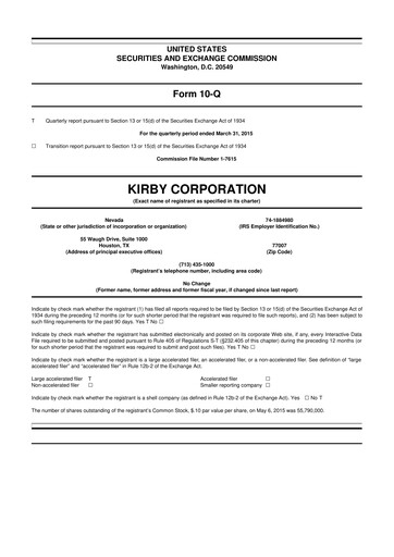 Thumbnail Kirby Corporation
 10-Q Quarterly Report FY2015 